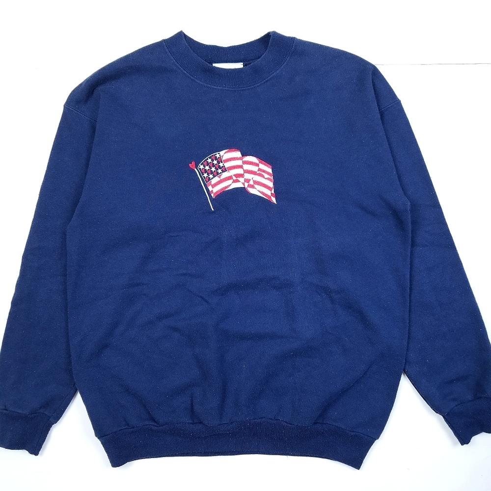 VTG 90's 80's Embroidered American Flag Sweatshirt
